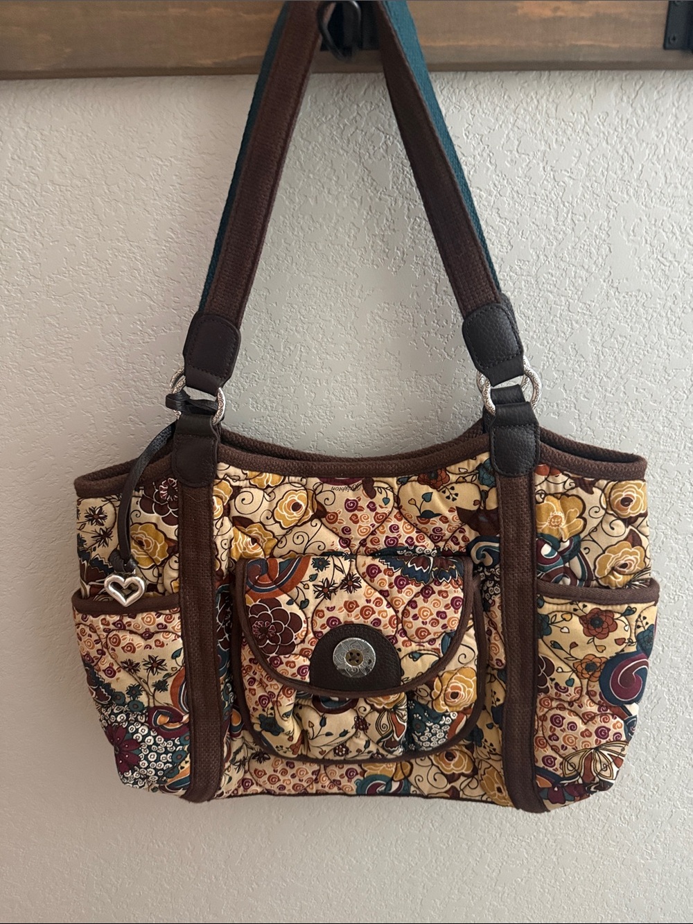 Brighton Floral Quilted Shoulder Bag in Brown, Cream and Yellow